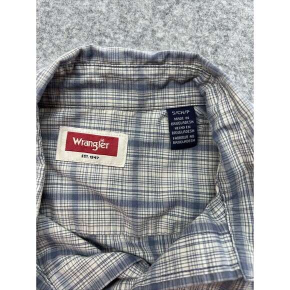 Wrangler Long Sleeve Woven Button Up Shirt Mens Size  Small Plaid Blue Slim Fit - Picture 14 of 15